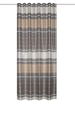 Home Fashion Anouk 85145 Curtain Decorative Fabric Horizontal Stripes with Effect Fringe Natural 160 x 140 cm