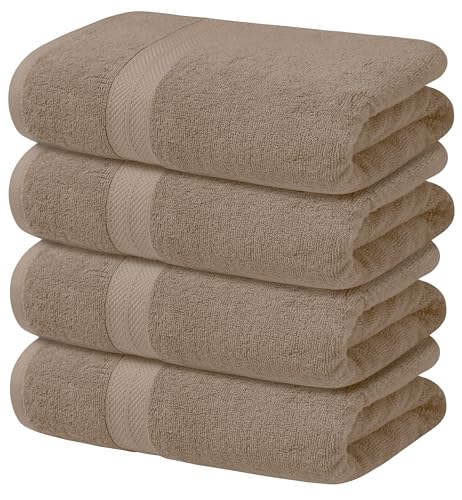 Avalon Towels Bath Towels (Pack of 4) Size 27 x 54 Inches 100% Cotton, Lightweight and Absorbent, Quick Drying Shower Towel for Bathrooms, Soft Feel, Perfect for Daily Use (Beige)