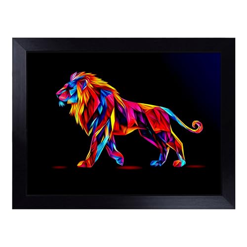 Lap Tray with Bean Bag Cushion, Leo Lion Zodiac Graphic - Handmade in the UK, Raised Wooden Edge, Padded Cushion, Heat-Resistant Wipe-Clean Surface, for Meals, Laptops and Crafts