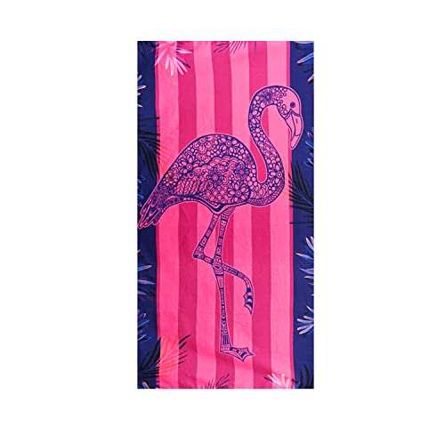 "LIVILAN Pink Flamingo Beach Towel, 30"" x 60"" Soft Microfiber, Quick Dry, Sand Free, Lightweight and Thin, Perfect for Pool, Swim, Bath, Striped Design, Ideal Flamingo Gifts for Girls, Women, Adults"