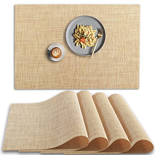 homEdge PVC Placemat, 4 PCS of Non-Slip Heat Resistant Place Mats, Washable Vinyl Placemats, Set of 4 ???Beige