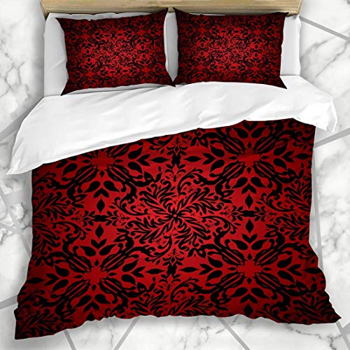 Duvet Cover Sets Tiled Antique Red Black Floral Inspired Abstract Renaissance Baroque Creative Curl Flores Design Microfiber Bedding with 2 Pillow Shams