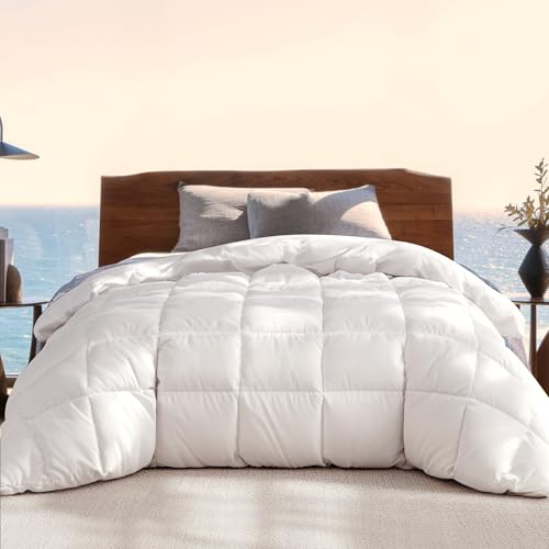 "Beautyrest Luxury Hotel Collection King Size White Goose Feather Down Fiber Comforter,Ultra-Soft 100% Cotton Breathable Down Comforter Fluffy Duvet Insert,Light Warmth/King(106""x90"")"