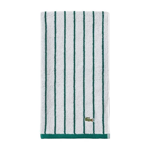 "Lacoste Centre Mark Towel — 100% Soft Cotton Jacquard Stripe Design, Lightweight, Absorbent & Durable, Quick Drying, Green, 16""x30"" Hand Towel"
