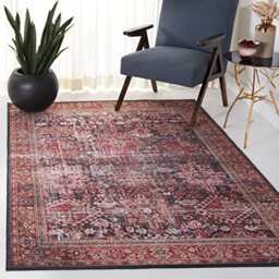 SAFAVIEH Traditional Rug Ideal for High Traffic Areas - Machine Washable and Non Slip - Tucson Collection, Short Pile, in Red and Green, 91 X 152 cm