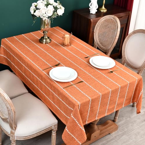 Zobesta Orange Table Cloth Rectangle Table 86 x 53 Inch, Farmhouse Orange Tablecloth Rectangle Tables, Washable Dining Table Cover for Halloween,Thanksgiving, Dining, Outdoor,Fall