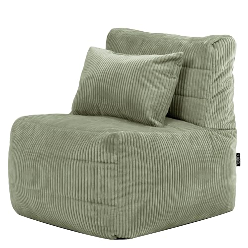 icon Noa Bean Bag, Sage Green, Large Adult Corner Seat, Modular Boneless Sofa, Bean Bag with Filling Included, Corduroy Sofa Set, Living Room, Living Room Furniture