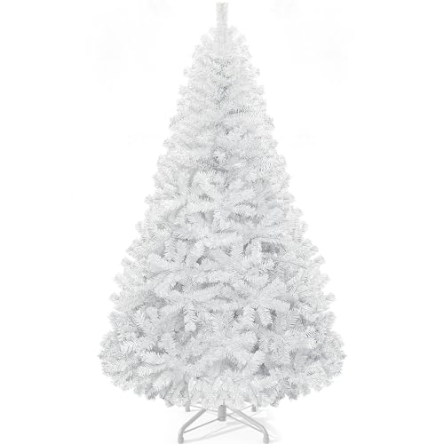 YITAHOME 6ft White Artificial Christmas Tree, All-White Christmas Pine Tree with 818 Tips, Foldable Metal Frame & Metal Stand, Easy Assembly Pop Up Christmas Tree for Home Party, 182 x ??115cm