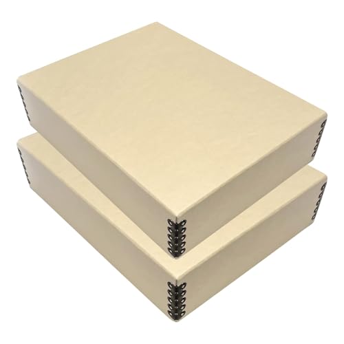 Lineco Drop Front Archival Storage Box, 9.75x12.75x3 in, Tan, 2 Pack - Acid-Free with Metal Edge, Preserves Picture Longevity, Organize Photos, Newspapers, Prints, Documents, Crafts, DIY