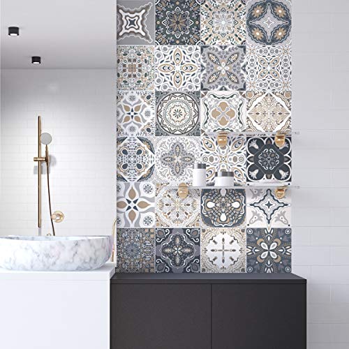 Ambiance Sticker Self-Adhesive Decorative Wall Decal Cement Tile for Bathroom and Kitchen Nello - Pack of 24 Stickers of 15 x 15 cm