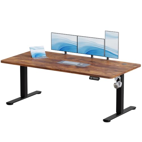 JUMMICO Electric Standing Desk Height Adjustable 180x80cm Sit Stand Table with Backpack Hook and Memory Smart Panel, Home Office,Rustic Brown