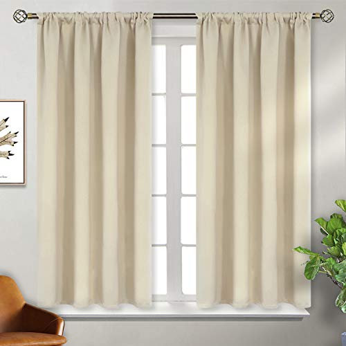 BGment Beige Blackout Curtains 45 Inches Long for Bedroom - Rod Pocket Thermal Insulated Drapes for Short Window Kitchen Cafe Bathroom Privacy Darkening Blinds, 42 x 45 Inch, 2 Panels