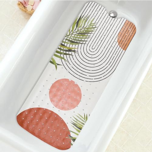 Bathtub Mat Non Slip, Bohemia Extra Long Bath tub Mat Shower Floor Mat with Suction Cups and Drain Holes for Adults Kids Elderly 40 X 16 Inch