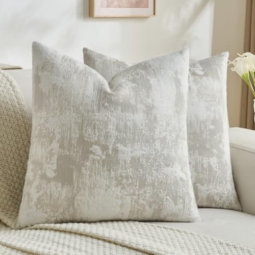 FUTEI Beige White Decorative Throw Pillow Covers 18x18 Inch Set of 2,Soft Faux Cashmere Jacquard - Textured & Cozy Cushion Case,Modern Home Decor for Couch Bed Living Room