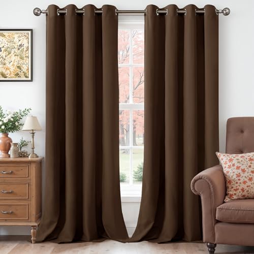 YoungsTex Extra Long Velvet Curtains 102 Inch Length 2 Panels for Living Room, Dark Brown Thermal Insulated Drapes with Grommet Privacy Window Treatments for Bedroom, 52 X 102 Inch