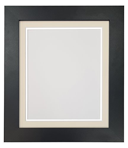 Metro Black Photo Picture Poster Frame with Double Ivory on White Mount 40 x 40 cm for Image Size 12 x 12 inch