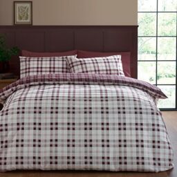 Catherine Lansfield Kelso Check Reversible Double Duvet Cover Set with Pillowcases Plum