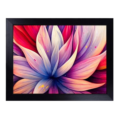 Lap Tray with Bean Bag Cushion, Refined Flower Splash Abstract - Handmade in the UK, Raised Wooden Edge, Padded Cushion, Heat-Resistant Wipe-Clean Surface, for Meals, Laptops and Crafts