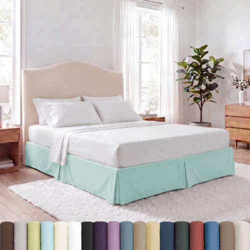 Southshore Fine Living, Inc. Pleated Queen Bed Skirt 14 Inch Drop, Platform Cover, Split Corners, Wrinkle Resistant Dust Ruffle for Queen Size Bed, Soft Easy Care Microfiber Hotel Quality - Sky Blue