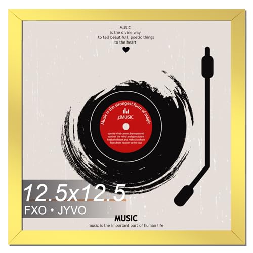 Vinyl Record Frame Display for 12 inch LP with 12.5x12.5 Album Cover - Gold 12.5 x 12.5 Frame Light Weight with High-Clarity Plastic Wall Mount - 1 Pack/Gold