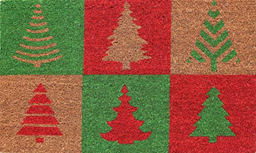 Coco&Coir Door Mat - Non-Slip - Thick Coir - Premium Quality - Rubber Backed - Eco-Friendly - Indoor - Outdoor - Heavy Duty - Christmas Theme - Xmas Entrance Door Mat - 45 x 75 cm (Christmas Tree)