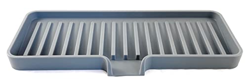 "Happitasa Silicone Soap Dish Tray and Sponge Holder with Drain Chute - Bathroom and Kitchen Sink Organizer Caddy (Grey, 9""x3.5"", 5.6 Ounces)"