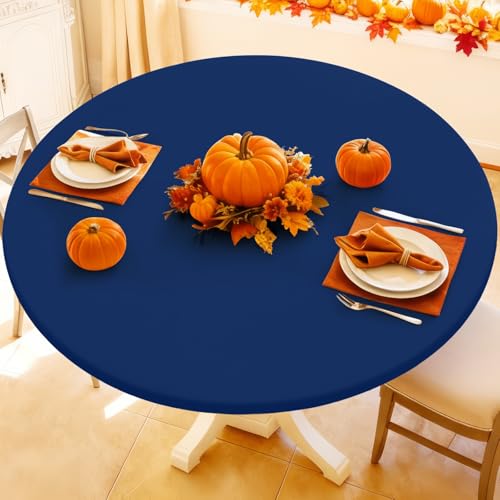 "Moosfor Spandex Round Tablecloth, Fitted Table Cloth for 42""-50"" Tables - Elastic Outdoor Picnic Table Cover, Circle Stretch Waterproof Table cloths for Patio, Dining, Kitchen, Navy"