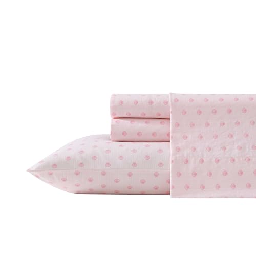 Laura Ashley - Twin Sheets, Cotton Percale Bedding Set, Lightweight & Breathable Home Decor (Scallop Dollop Pink, Twin)