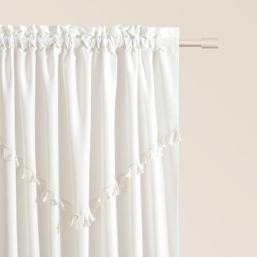 ROOM99 Chloe Curtain with Ruffle Tape, 140 x 260 cm, Width x Height Sliding Curtains, Modern Curtain, Living Room, Bedroom, Ecru, 1 Piece