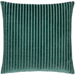 Paoletti Savoy Stripe Feather Filled Cushion – Reversible Soft Textured Velvet Decorative Cushion for Sofas Beds and Armchairs (Teal - 50x50cm)