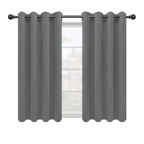 Easy-Going Blackout Curtains for Bedroom, 2 Panels Solid Thermal Insulated Grommet and Noise Reduction Window Drapes, Room Darkening Curtains for Living Room (52x63 in,Gray)
