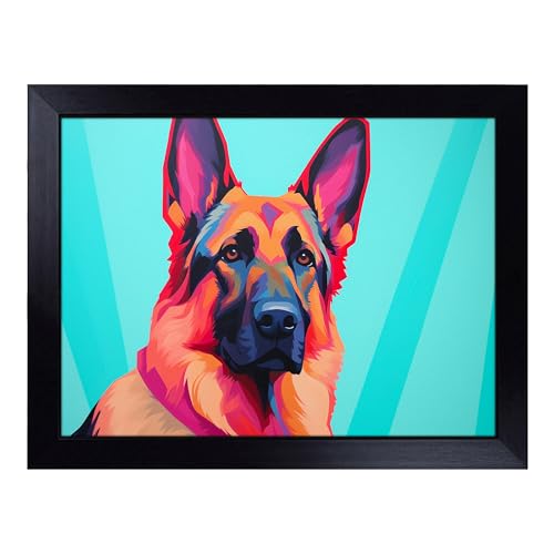 Lap Tray with Bean Bag Cushion, German Shepherd Minimalism - Handmade in the UK, Raised Wooden Edge, Padded Cushion, Heat-Resistant Wipe-Clean Surface, for Meals, Laptops and Crafts