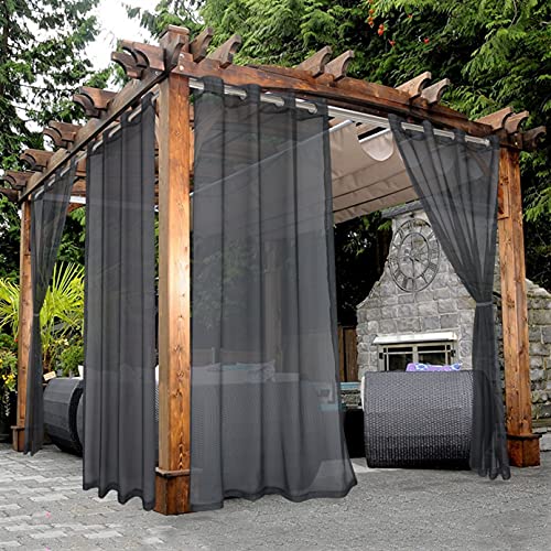 BONZER Outdoor Sheer Curtains for Patio Waterproof - 2 Panels Grommet Indoor Voile Curtains for Living Room, Bedroom, Porch, Pergola, Cabana, 54 x 84 inch, Grey