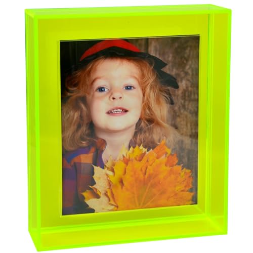 HappyDino 4x6 Acrylic Picture Frame for Wall and Tabletop Neon Floating Photo Frame with Decorative Bright Color, Neon Green