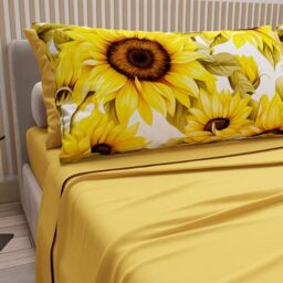 PETTI Artigiani Italiani - Cotton Sheets with Pillowcases in Digital Print, Double Bed Sheet, Sunflower, 100% Made in Italy