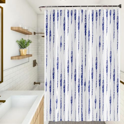 Umpoo Abstract Shower Curtain Blue Twine Lines Print Unique Design Pattern Shower Curtains for Modern Artistic Bathroom Waterproof Fabric Decor Set with Hooks, 72W x 72H Inch