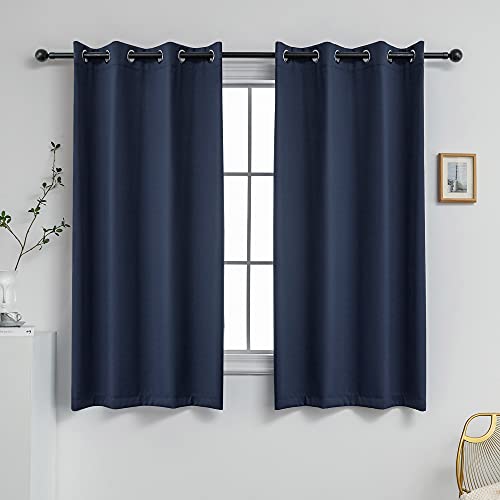 YGO Navy Blackout Curtains for Bedroom - Grommet Thermal Insulated Room Darkening Blockout Curtains for Living Room, Set of 2 Panels (52 x 45 Inch, Dark Blue)