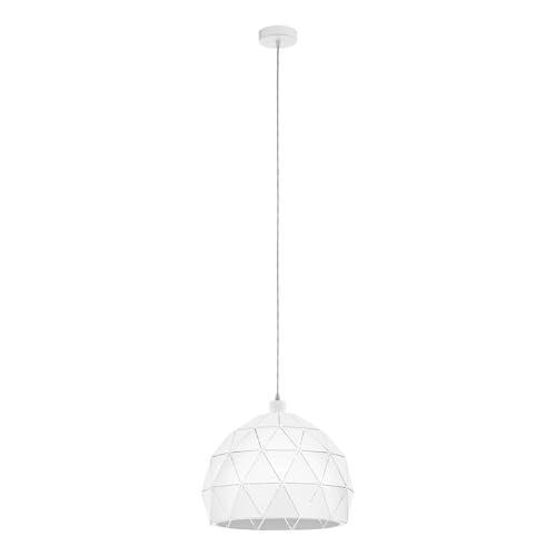 Eglo Pendant Lamp Roccaforte, 1 Bulb Vintage Pendant Light, Retro Hanging lamp Made of White Steel, E27 Socket, Ø 40 cm