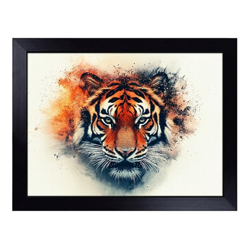 Lap Tray with Bean Bag Cushion, Tiger Portrait - Handmade in the UK, Raised Wooden Edge, Padded Cushion, Heat-Resistant Wipe-Clean Surface, for Meals, Laptops and Crafts