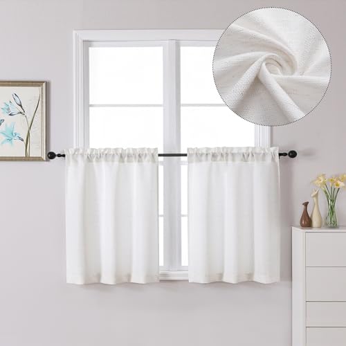 Lecloud Bessie Window Curtains 24 Inch Set of 2, Faux Linen Cafe Kitchen Decor Curtains, Bedroom Curtain Tiers, Window Treatment Tiers for Living Room (Each 30 W x 24 L, 2 Panels Set, Natural)