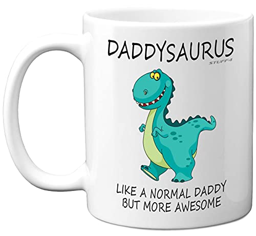 Stuff4 Daddysaurus Mug, Christmas Dinosaur Gifts - Fathers Day Mug Gifts, Dad Birthday, 11oz Ceramic Dishwasher Safe Coffe Cup, Dads from Child Children, Cute Funny Made in UK