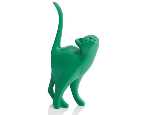 AMOIENSIS 7 Inch Green Proud Cat Statue, Cat Memorial Gift Home Decor - Cat Lover Gift for Home Decor, Office Desk, Minimalist Cat Sculpture with Elegant Flowing Lines