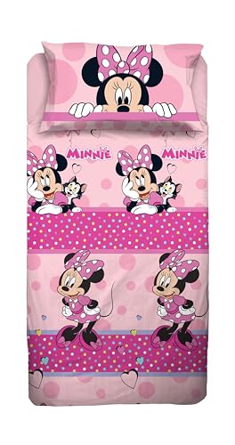 Minnie Mouse Single Bed Sheet Set, Disney Single Bed Set, Top Sheet, Fitted Sheet, Pillowcase, Pink, Disney, 100% Cotton, Official Product
