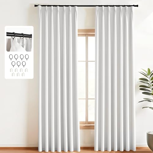 MaKefeile Pinch Pleated Curtains Blackout Two Pages Pinch Pleated Drapes for Bedroom Living Room???Black Liner Thermal Insulated Draperies with Hooks&Curtain Ring W40 x H108 Inch Greyish White