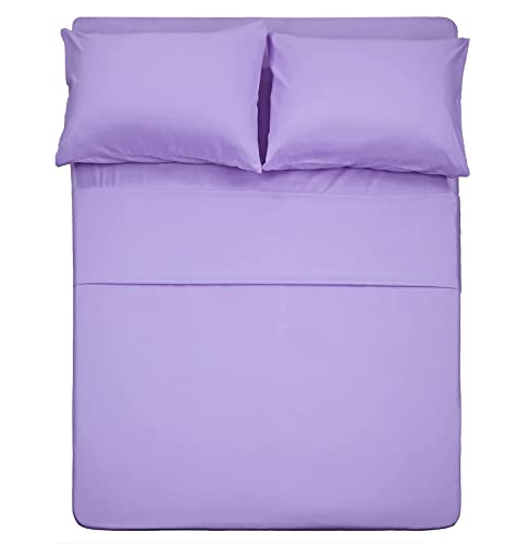 "Twin XL Sheets Set 4 Piece - Hotel Luxury 1800 Bedding Sheets & Pillowcases - 1 Flat Sheet,1 Fitted Sheet and 2 Pillow Cases - Extra Soft Cooling Bed Sheets - Deep Pocket up to 16"" (Twin XL, Lavender)"