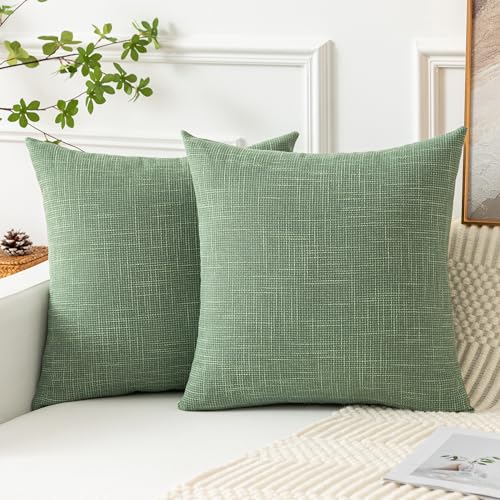 Kevin Textile Set of 2 Spring Sage Green Pillow Covers 26 x 26 Inch Farmhouse Boho Decorative Throw Pillow Covers Linen Cushion Covers for Sofa Couch D??cor