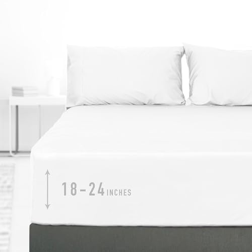 "Sunflower Queen Fitted Sheet, 1-Piece Extra Deep Pocket Fitted Bottom Sheet 22"", 100% Cotton Sateen Soft Breathable, White"