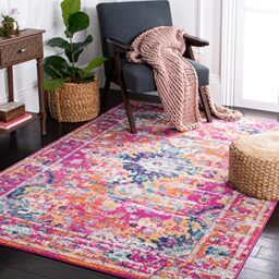 Safavieh Boho Rug for Living Room, Dining Room, Bedroom - Madison Collection, Short Pile, in Fuschia and Gold, 155 x 155 cm