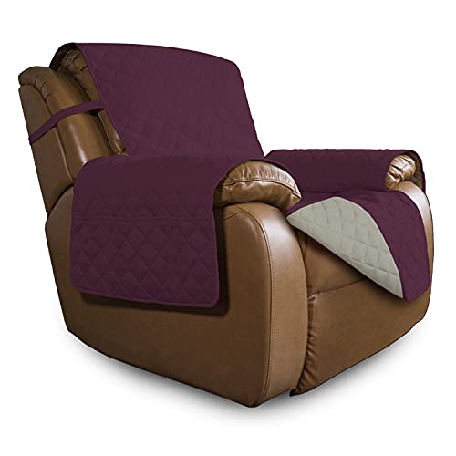 Easy-Going Oversized Recliner Cover Reversible Couch Cover Sofa Cover for Living Room Water Resistant Furniture Protector with Elastic Straps for Pets Dog (Oversized Recliner, Wine/Beige)