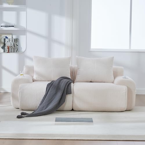 Ball & Cast Bliss Furniture Amalfi 2 Seater Jumbo Cord Sofa for Small Lounges & Flats – Soft Corduroy, Birch Frame, Removable Washable Covers – Two Seater Cord Sofa Couch (Beige, 2 Seater)